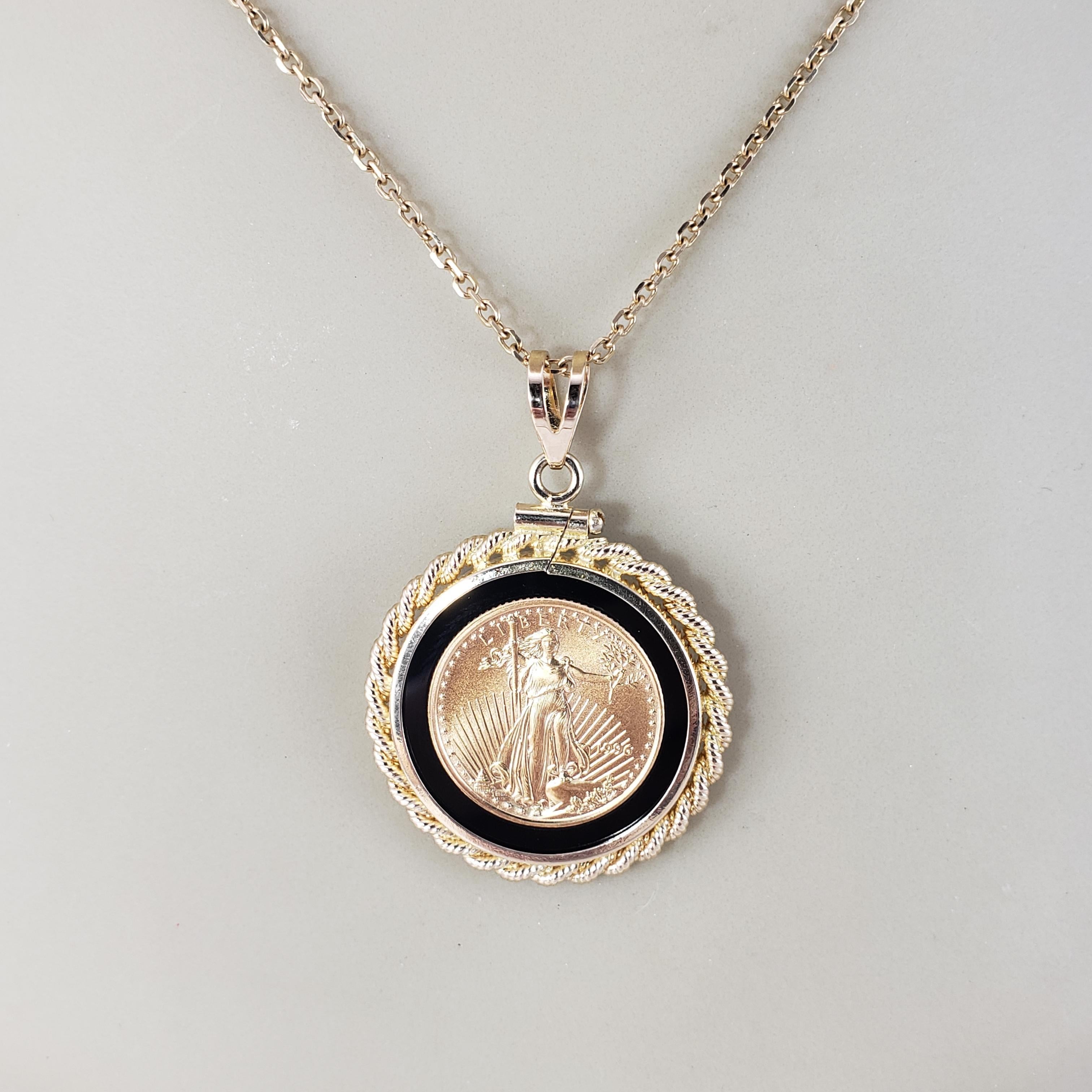 14 Karat Yellow Gold and Onyx 1/10 Gold American Eagle Coin Pendant #19963 4
