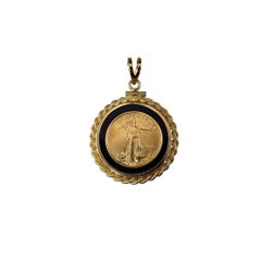 14 Karat Yellow Gold and Onyx 1/10 Gold American Eagle Coin Pendant #19963
