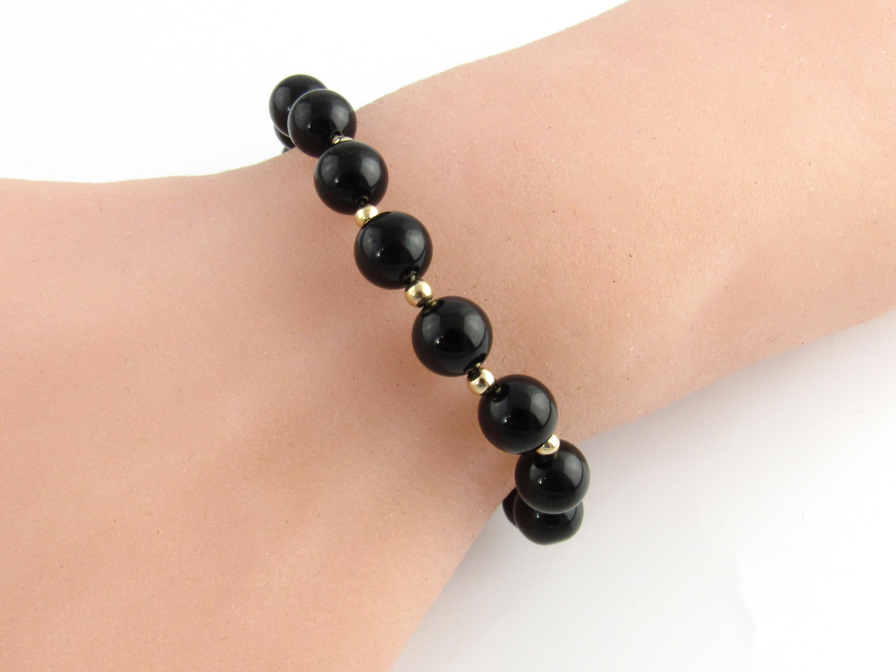 Women's 14 Karat Yellow Gold and Onyx Bead Bracelet