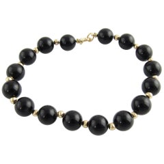 14 Karat Yellow Gold and Onyx Bead Bracelet
