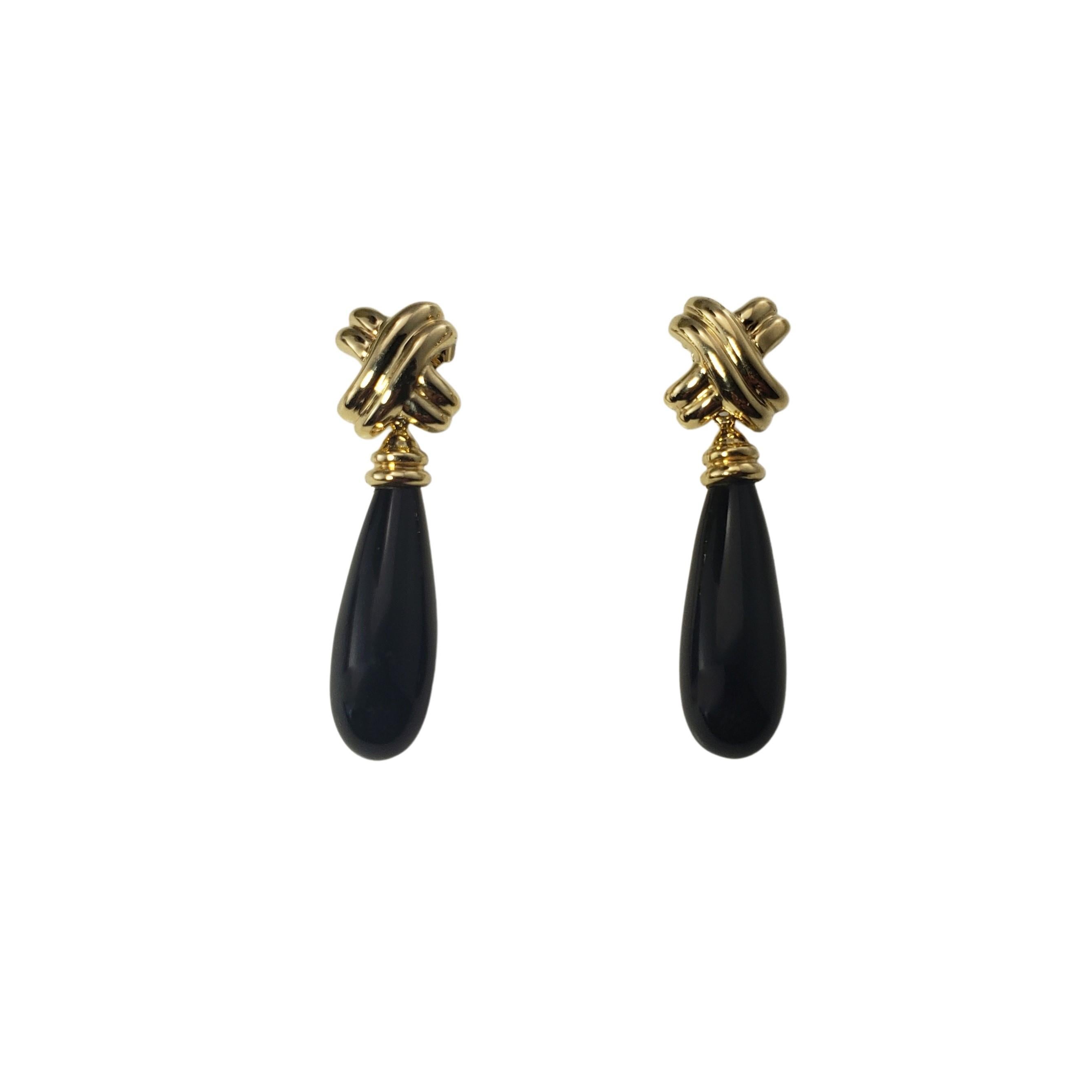 Women's 14 Karat Yellow Gold and Onyx Dangle Earrings For Sale