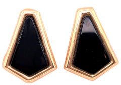 14 Karat Yellow Gold and Onyx Earrings Pentagon Shape with English Locks