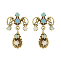 14 Karat Yellow Gold and Opal, Art Nouveau Style Earrings