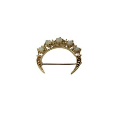 14 Karat Yellow Gold and Opal Crescent Moon Brooch/Pin