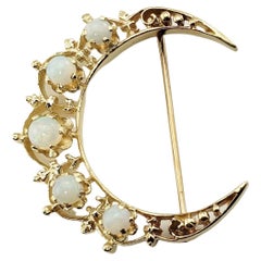 Vintage 14 Karat Yellow Gold and Opal Crescent Moon Brooch/Pin