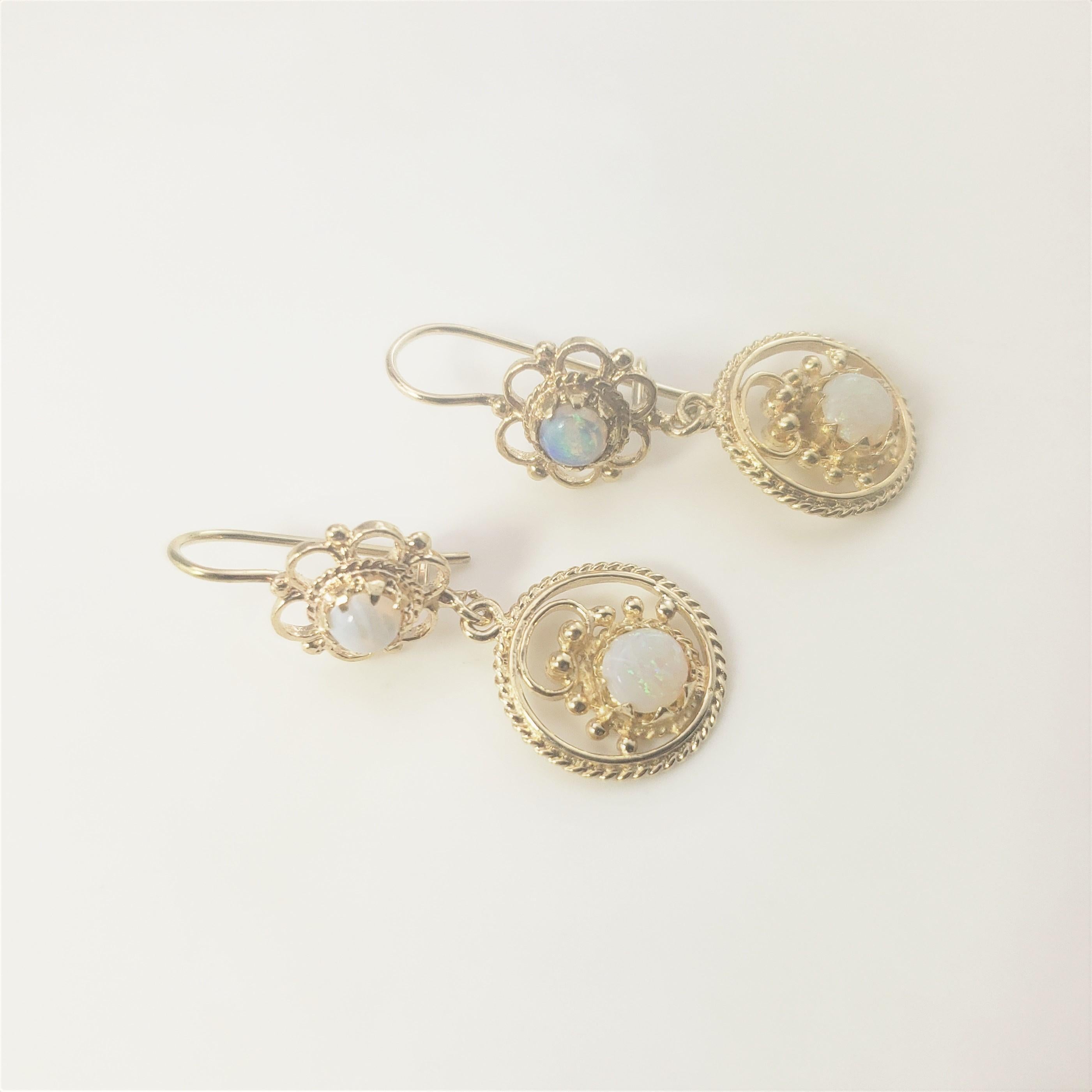 Women's 14 Karat Yellow Gold and Opal Dangle Earrings For Sale