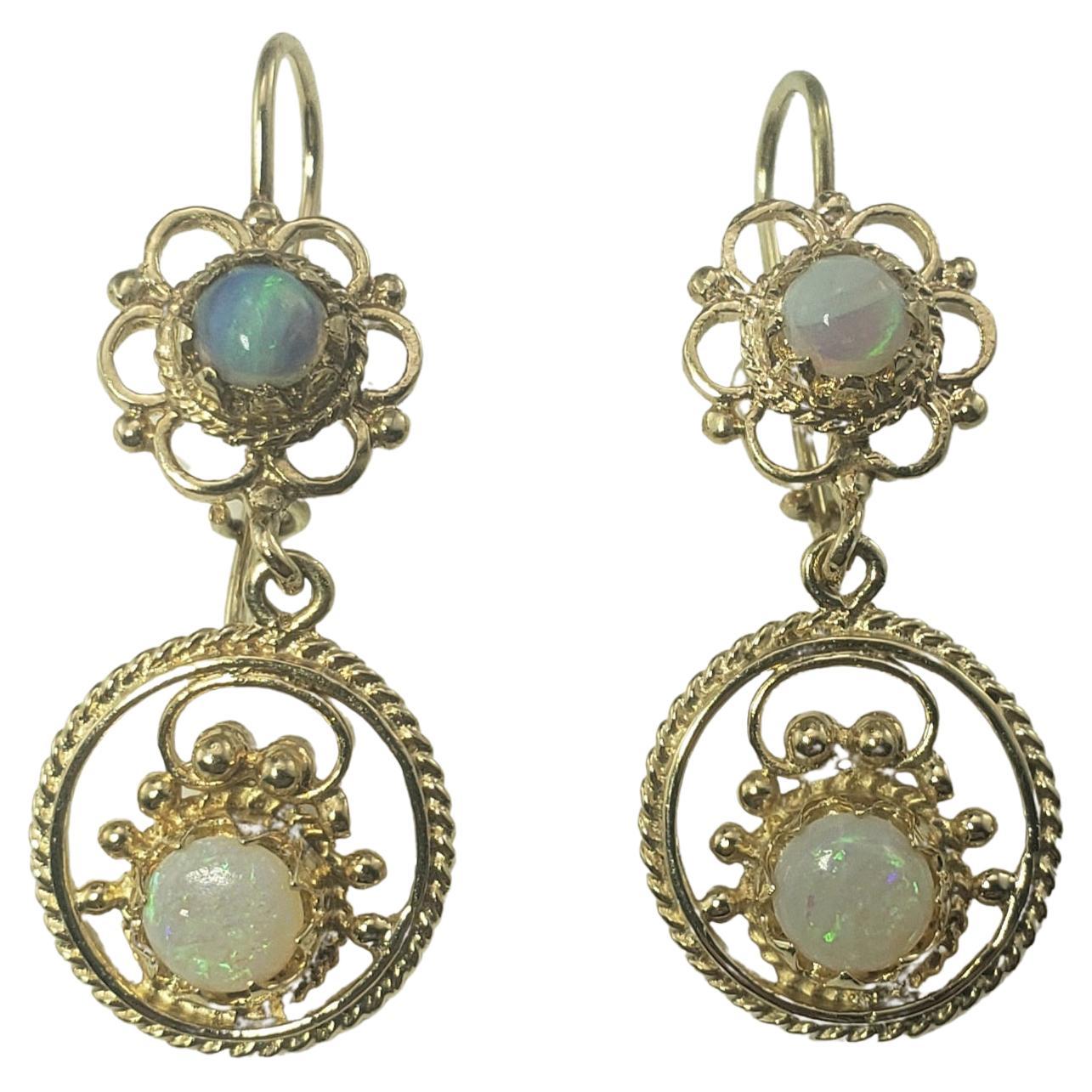 14 Karat Yellow Gold and Opal Dangle Earrings For Sale