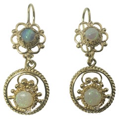 Vintage 14 Karat Yellow Gold and Opal Dangle Earrings