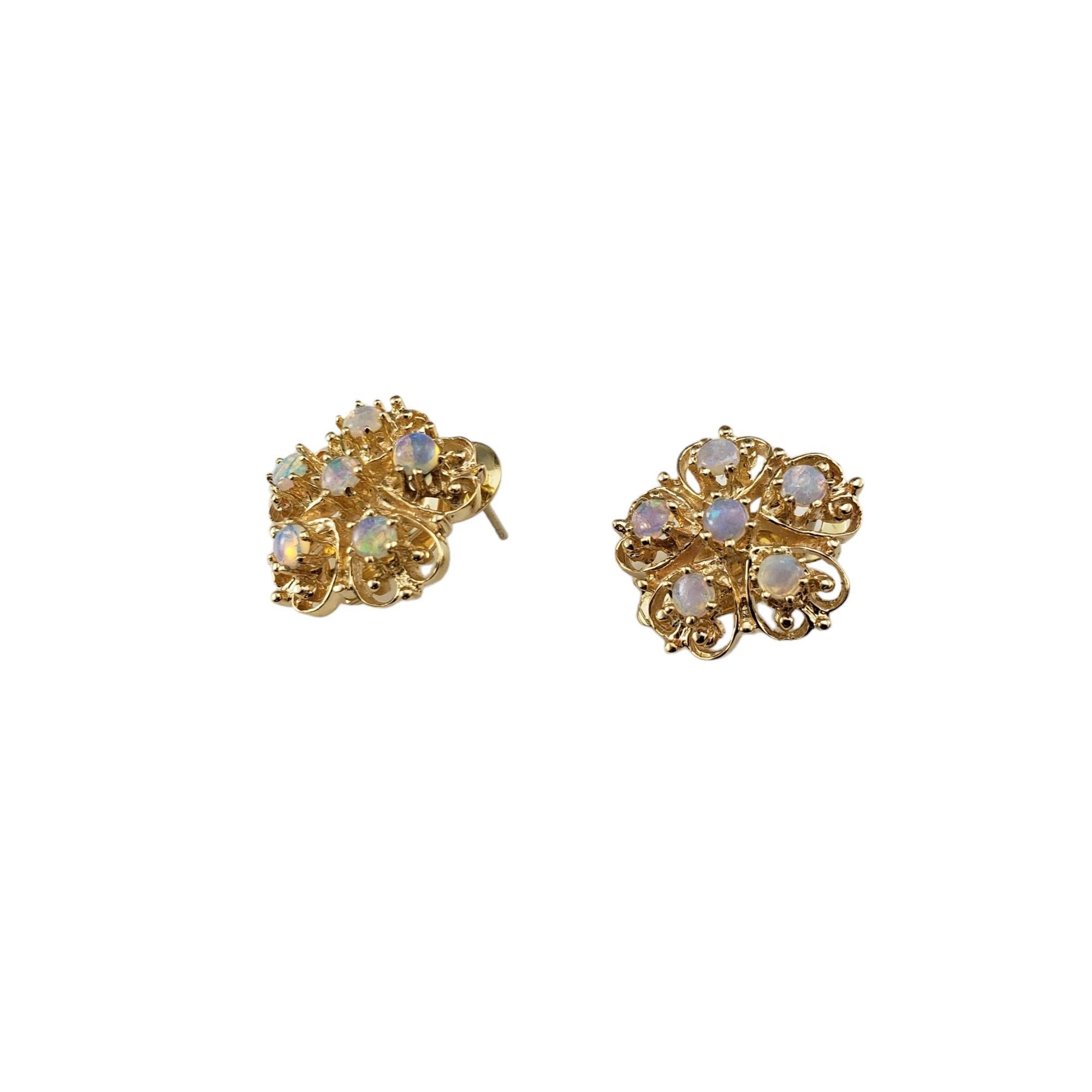 Round Cut 14 Karat Yellow Gold and Opal Earrings #16739 For Sale