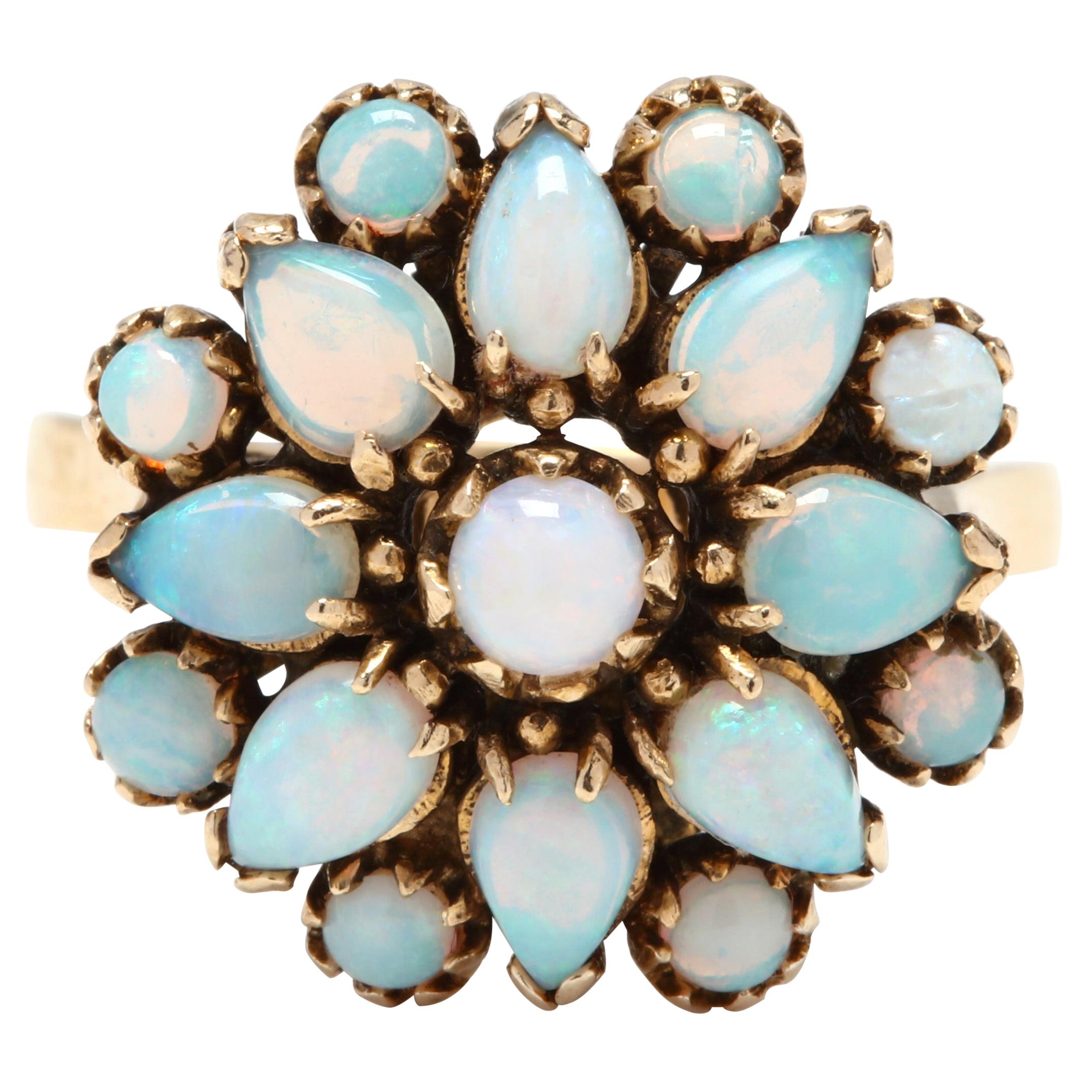14 Karat Yellow Gold and Opal Flower Cocktail Ring