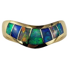 14 Karat Yellow Gold and Opal Inlay Chevron Ring Size 8.75  #18592