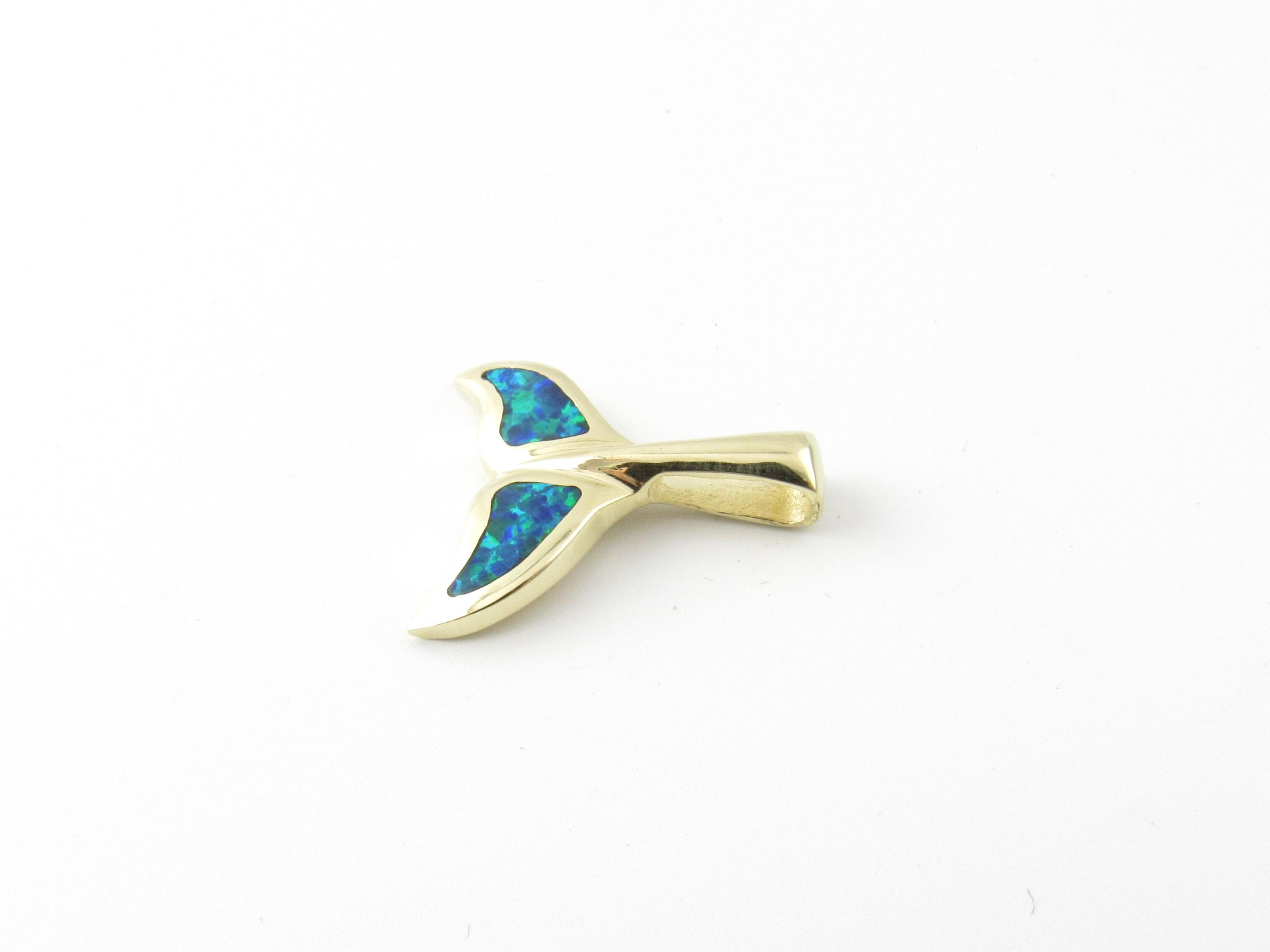 Mixed Cut 14 Karat Yellow Gold and Opal Whale Tail Pendant