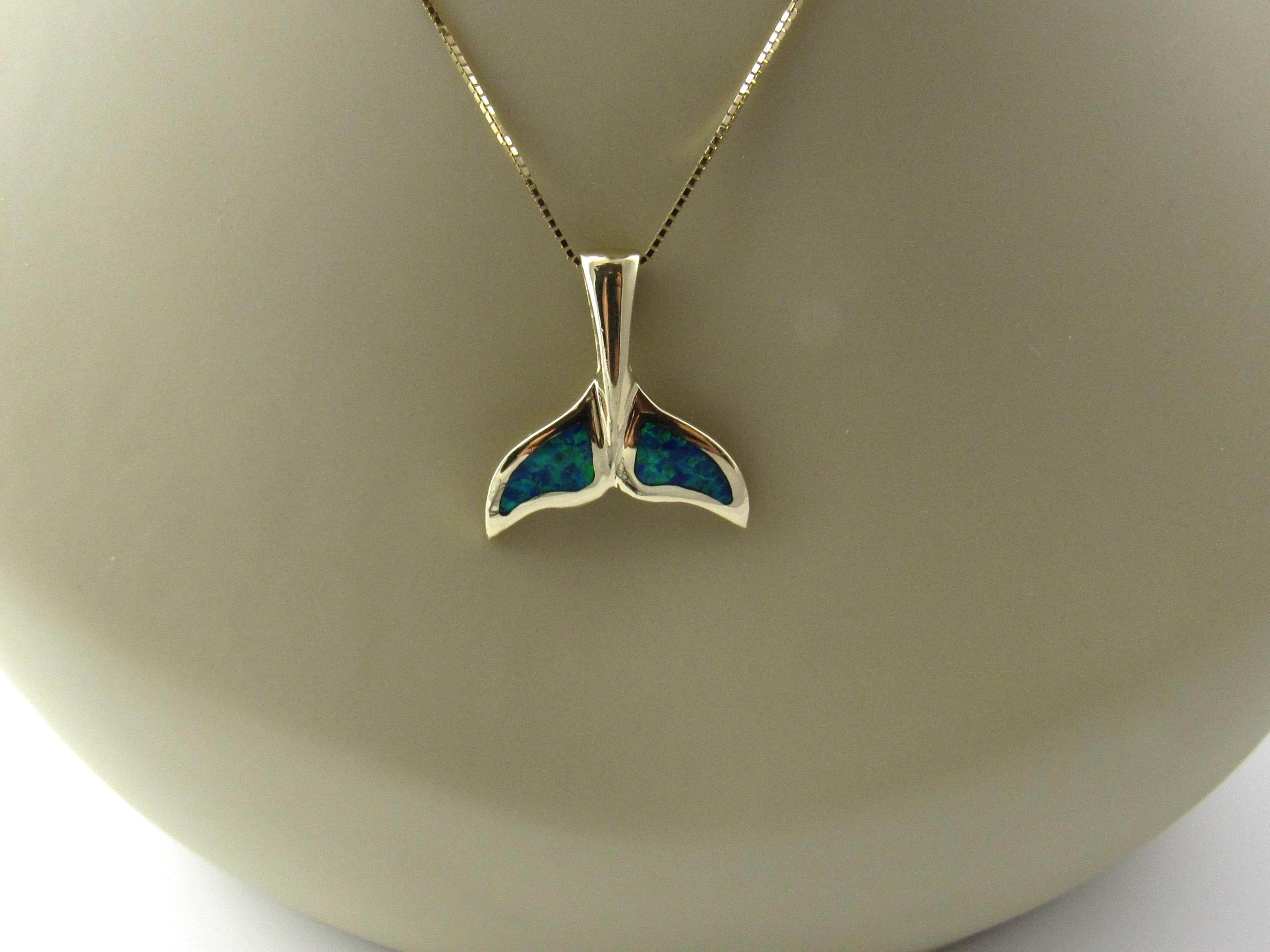 14 Karat Yellow Gold and Opal Whale Tail Pendant 3