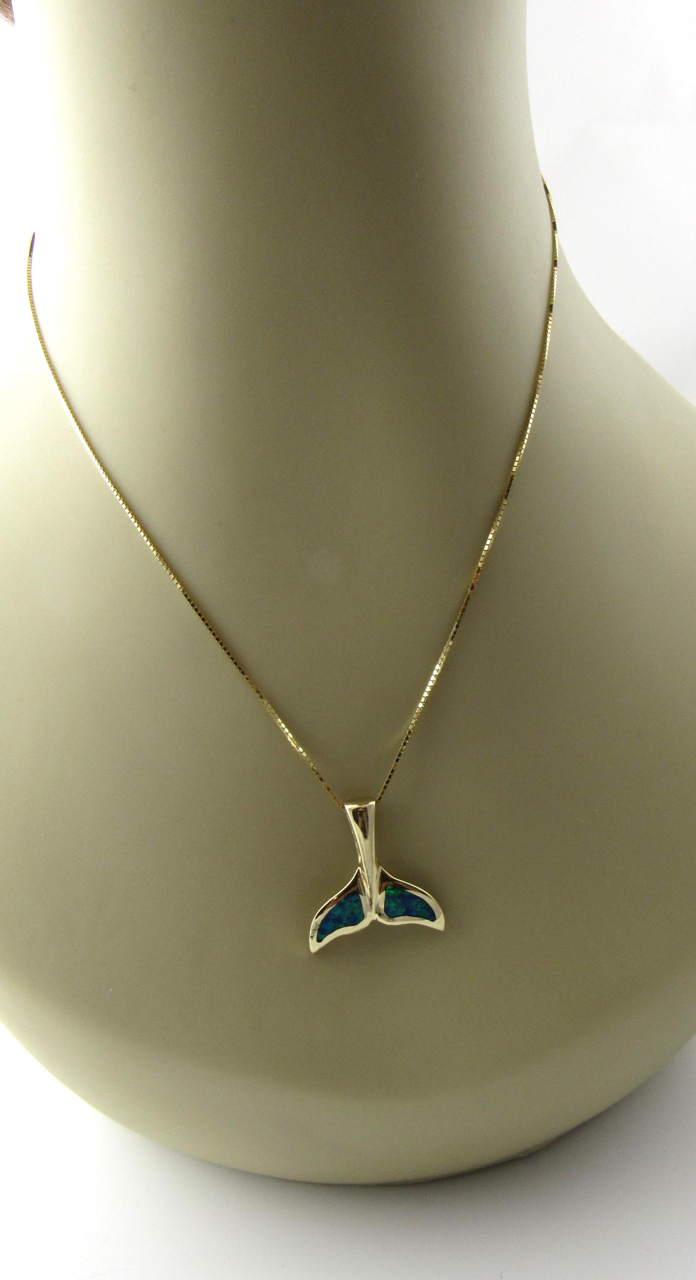 14 Karat Yellow Gold and Opal Whale Tail Pendant 4