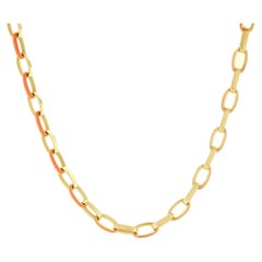 14 Karat Yellow Gold and Orange Enamel Oval Link Chain Necklace