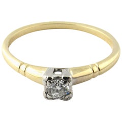 14 Karat Yellow Gold and Palladium Diamond Ring