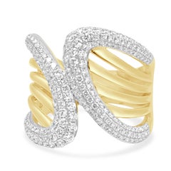 14 Karat Yellow Gold and Pave Round Diamond Bypass Cigar Band