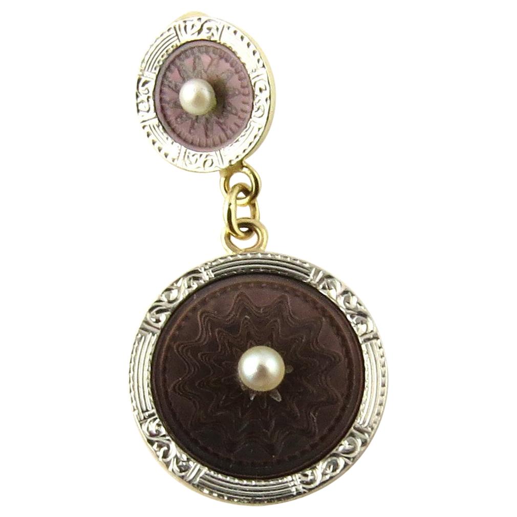 14 Karat Yellow Gold and Pearl Ancient Coin Replica Pendant
