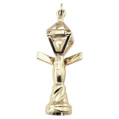 14 Karat Yellow Gold and Pearl Bourbon and Conti Street Lamp Post New Orleans Ch