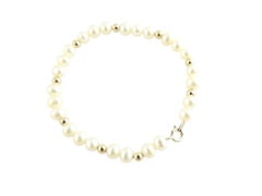 Pulsera de Oro Amarillo de 14 Kilates y Perlas Pequeña 5.25" #20795