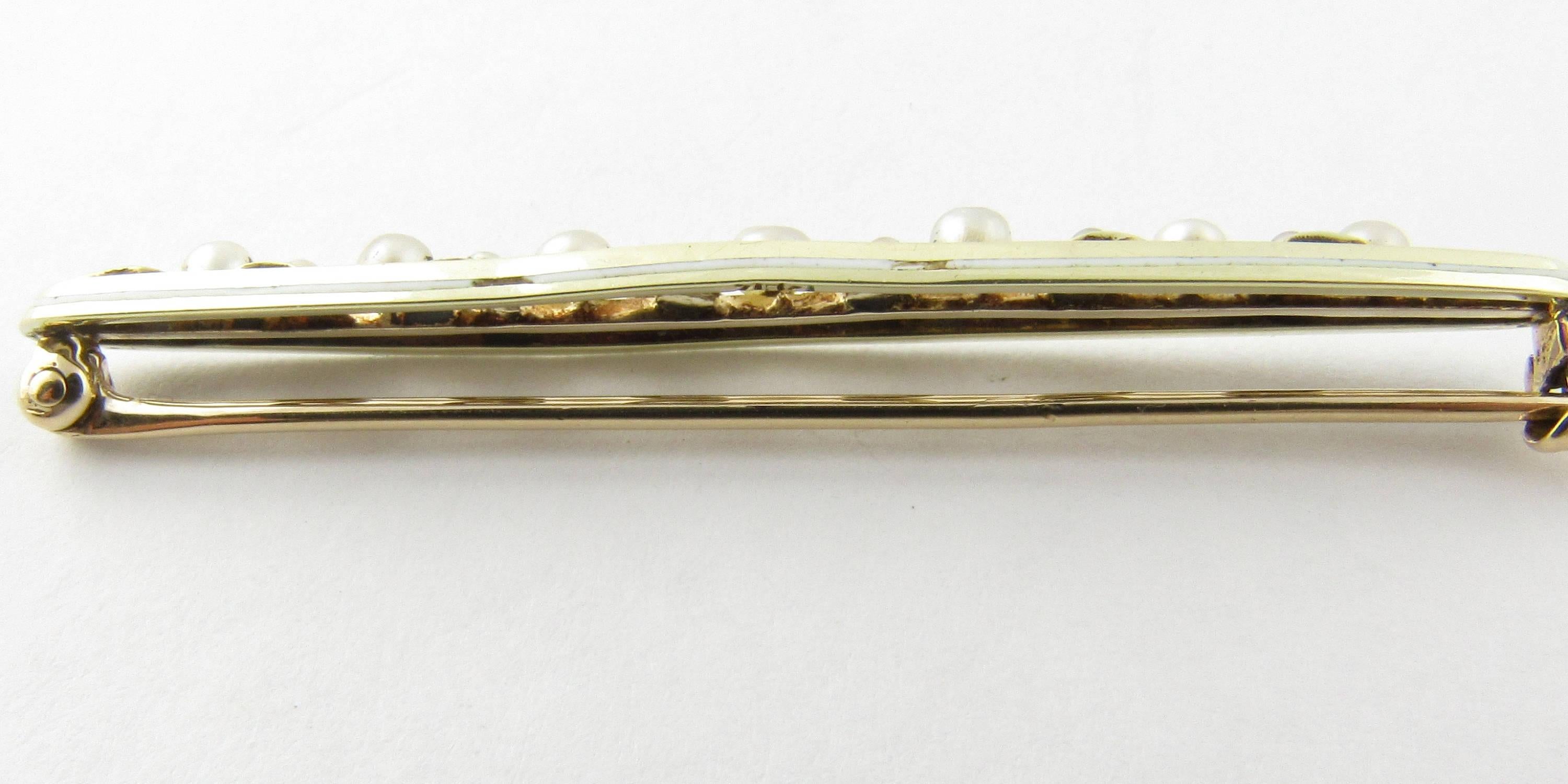 14 Karat Yellow Gold and Pearl Brooch In Good Condition In Washington Depot, CT
