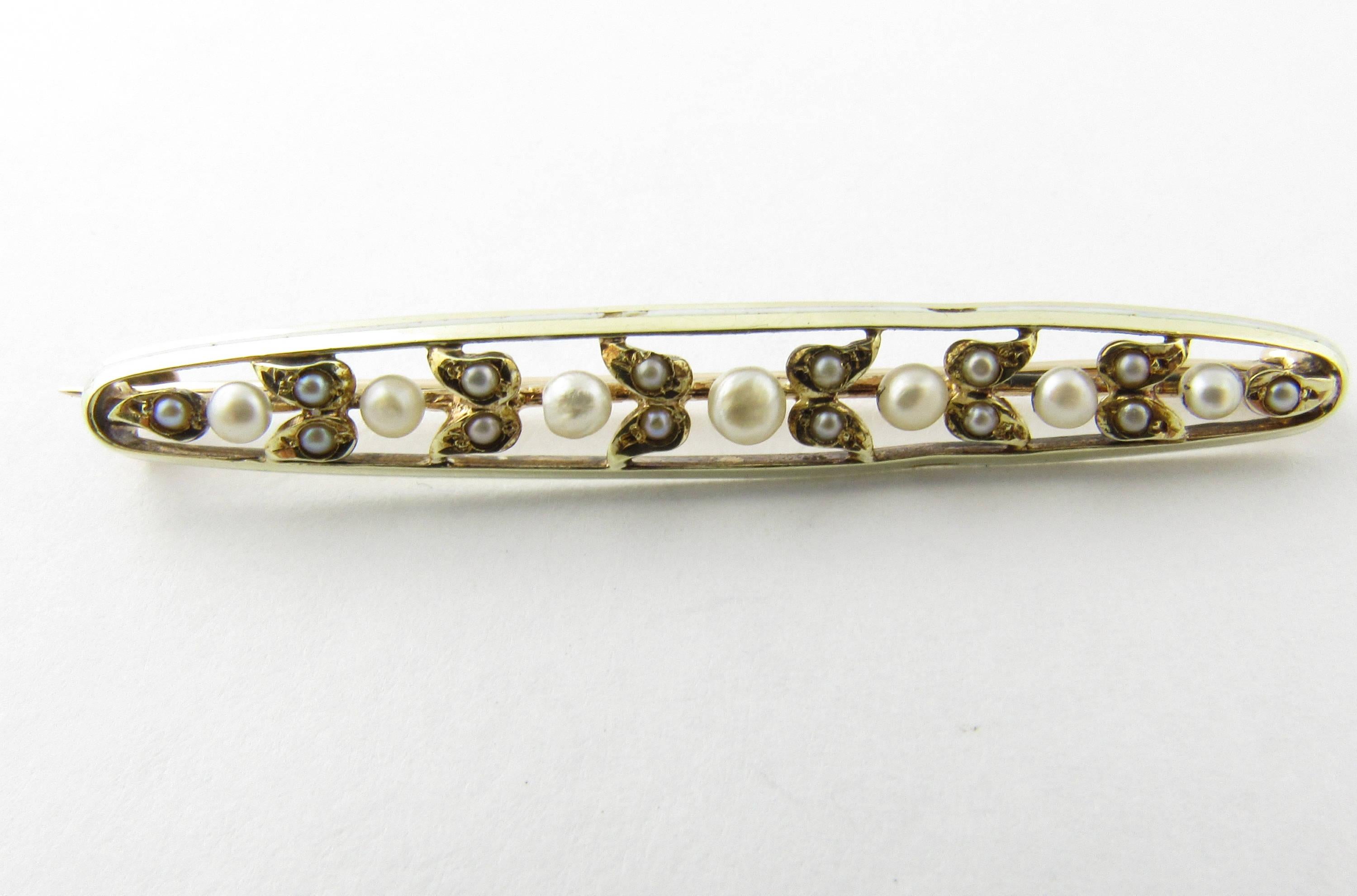 Women's 14 Karat Yellow Gold and Pearl Brooch