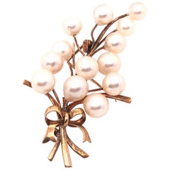 14 Karat Yellow Gold and Pearl Brooch / Pin Japan Stamped