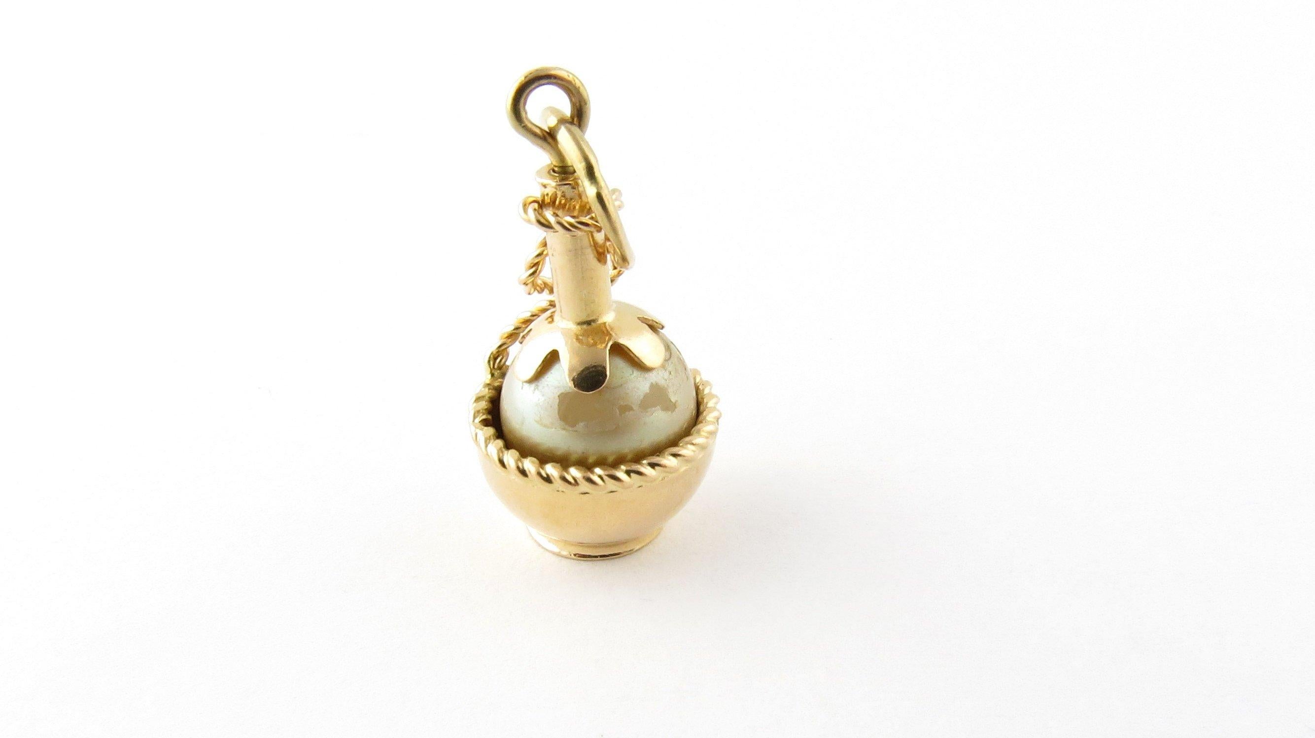 Round Cut 14 Karat Yellow Gold and Pearl Chianti Bottle Charm