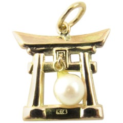 14 Karat Yellow Gold and Pearl Chinese Pagoda Pendant