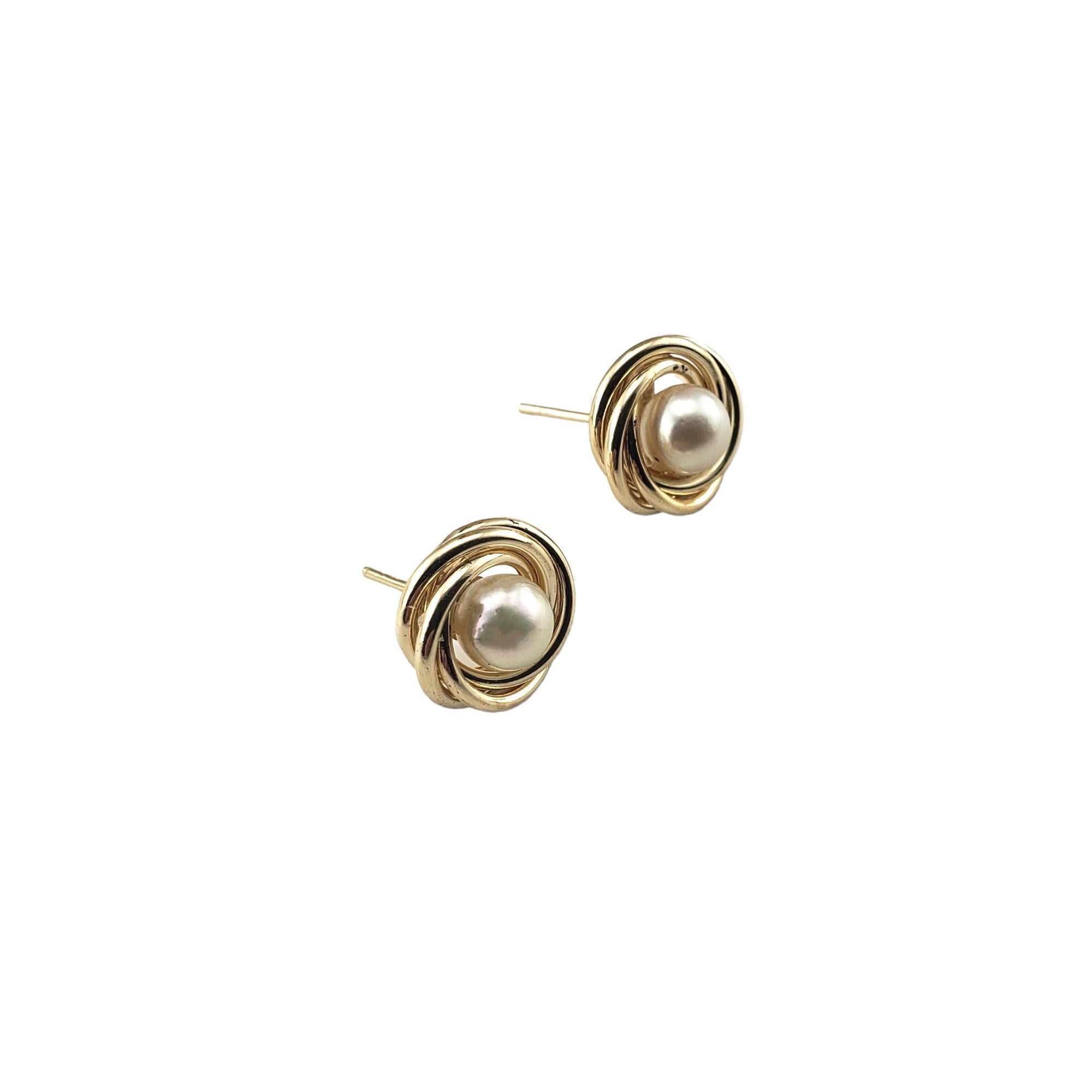 Round Cut  14 Karat Yellow Gold and Pearl Earrings #15516 For Sale