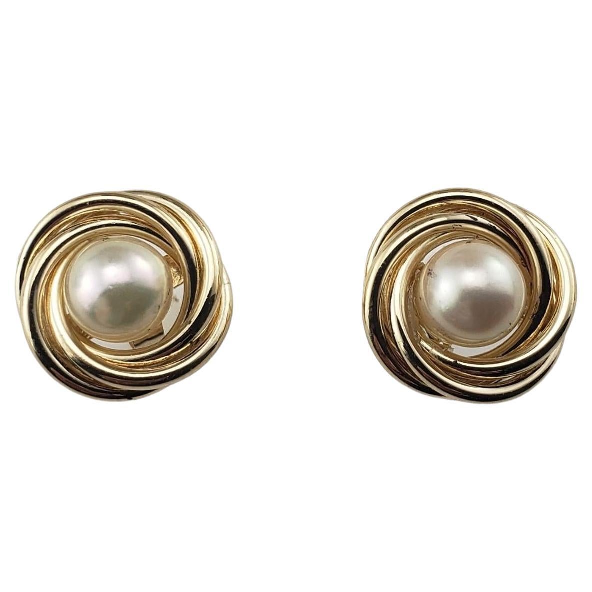  14 Karat Yellow Gold and Pearl Earrings #15516 For Sale