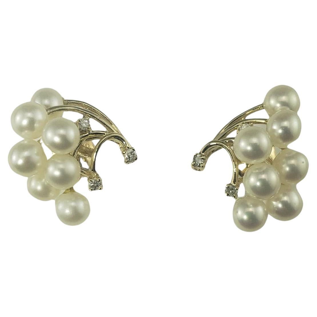 14 Karat Yellow Gold and Pearl Earrings #16723 For Sale