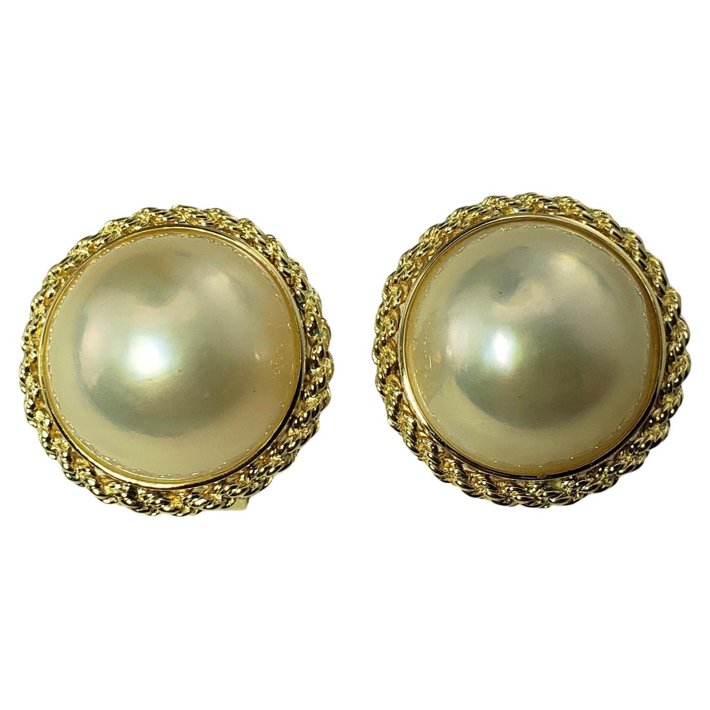 14 Karat Yellow Gold and Pearl Earrings For Sale