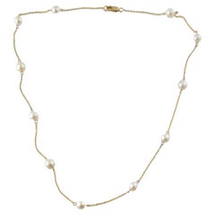 14 Karat Yellow Gold and Pearl Floating Necklace 15 1/2" #17834