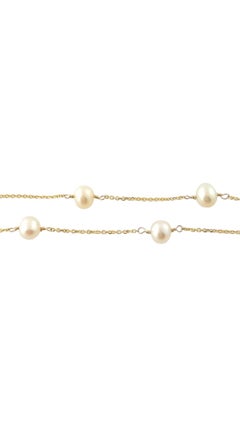 14 Karat Yellow Gold and Pearl Floating Necklace 16" #17832