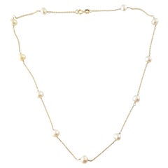 14 Karat Yellow Gold and Pearl Floating Necklace 16" #17832