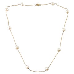 14 Karat Yellow Gold and Pearl Floating Necklace 16 3/4" #17836
