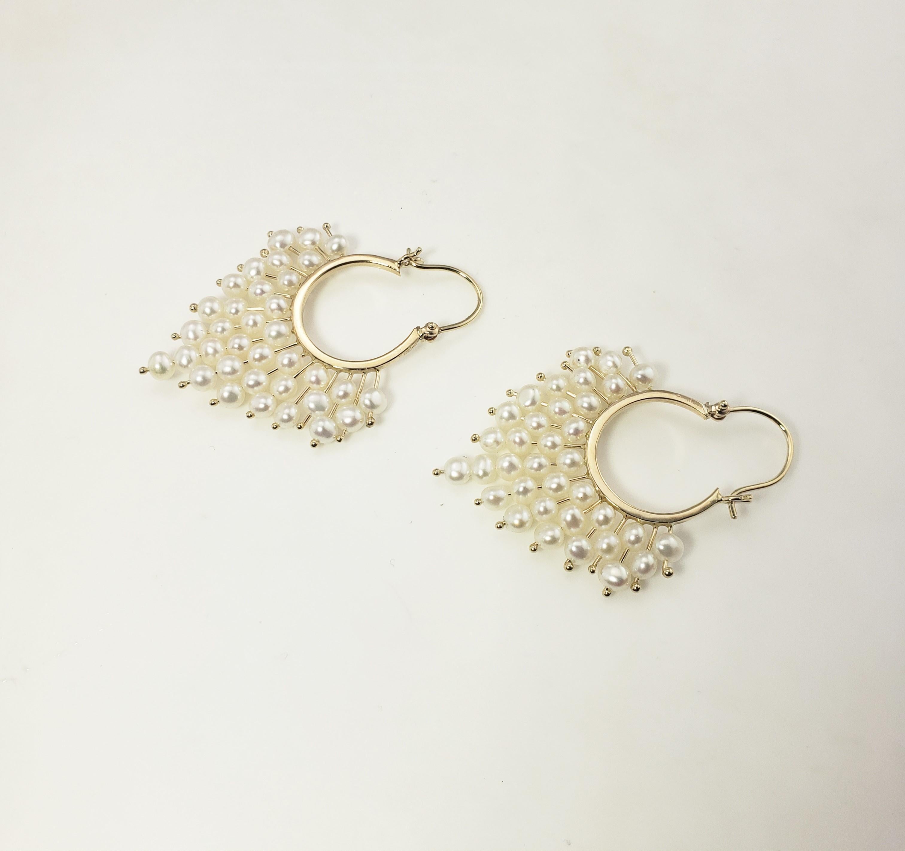 14 Karat Yellow Gold and Pearl Hoop Earrings For Sale 1