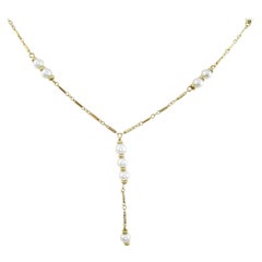 14 Karat Yellow Gold and Pearl Lariat Y Chain Necklace