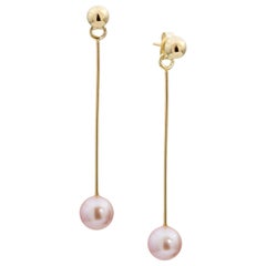 14 Karat Yellow Gold and Pearl Long Drop Ear Jackets