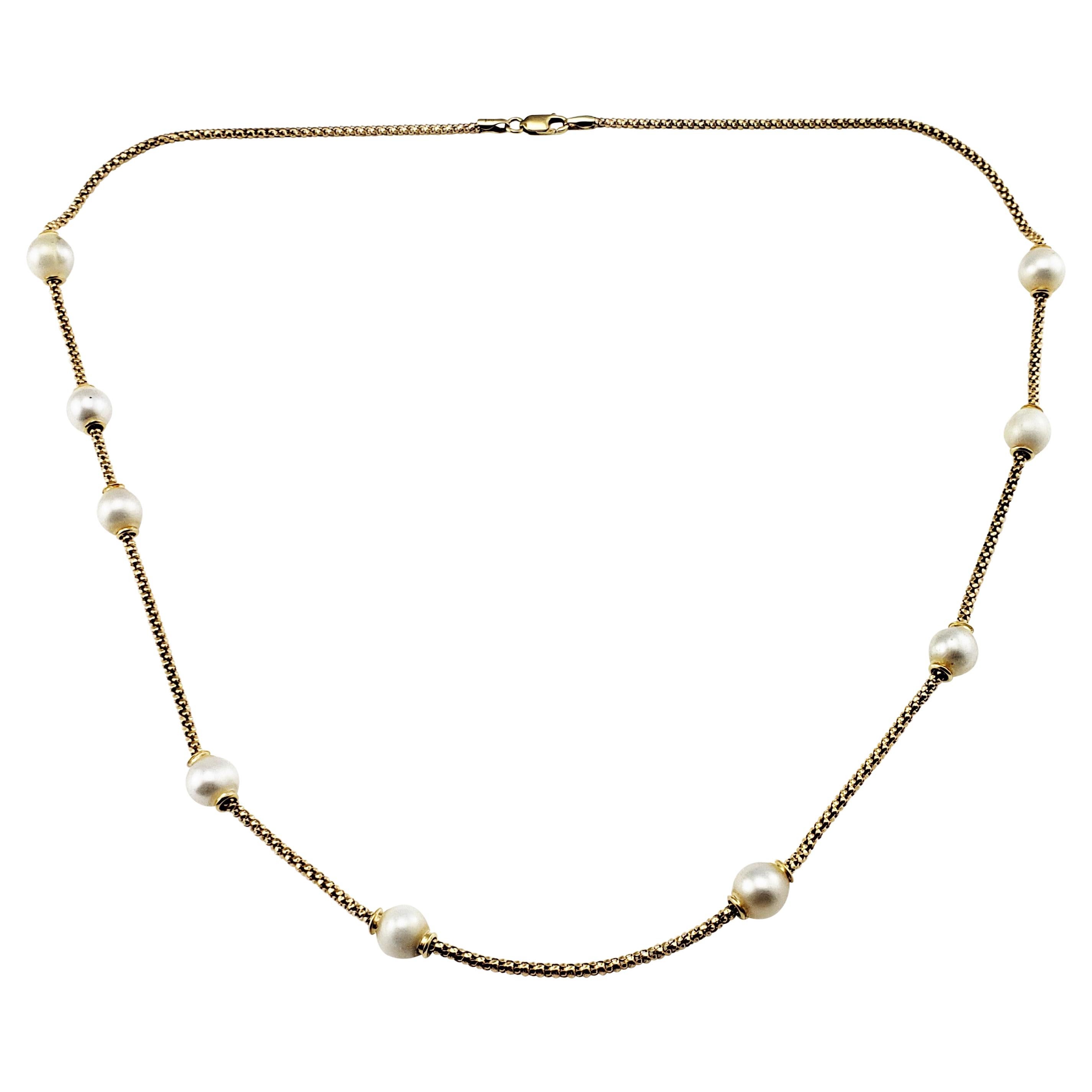 14 Karat Yellow Gold and Pearl Necklace For Sale