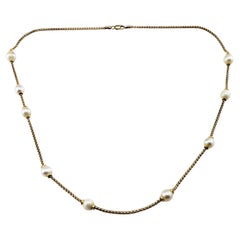 14 Karat Yellow Gold and Pearl Necklace