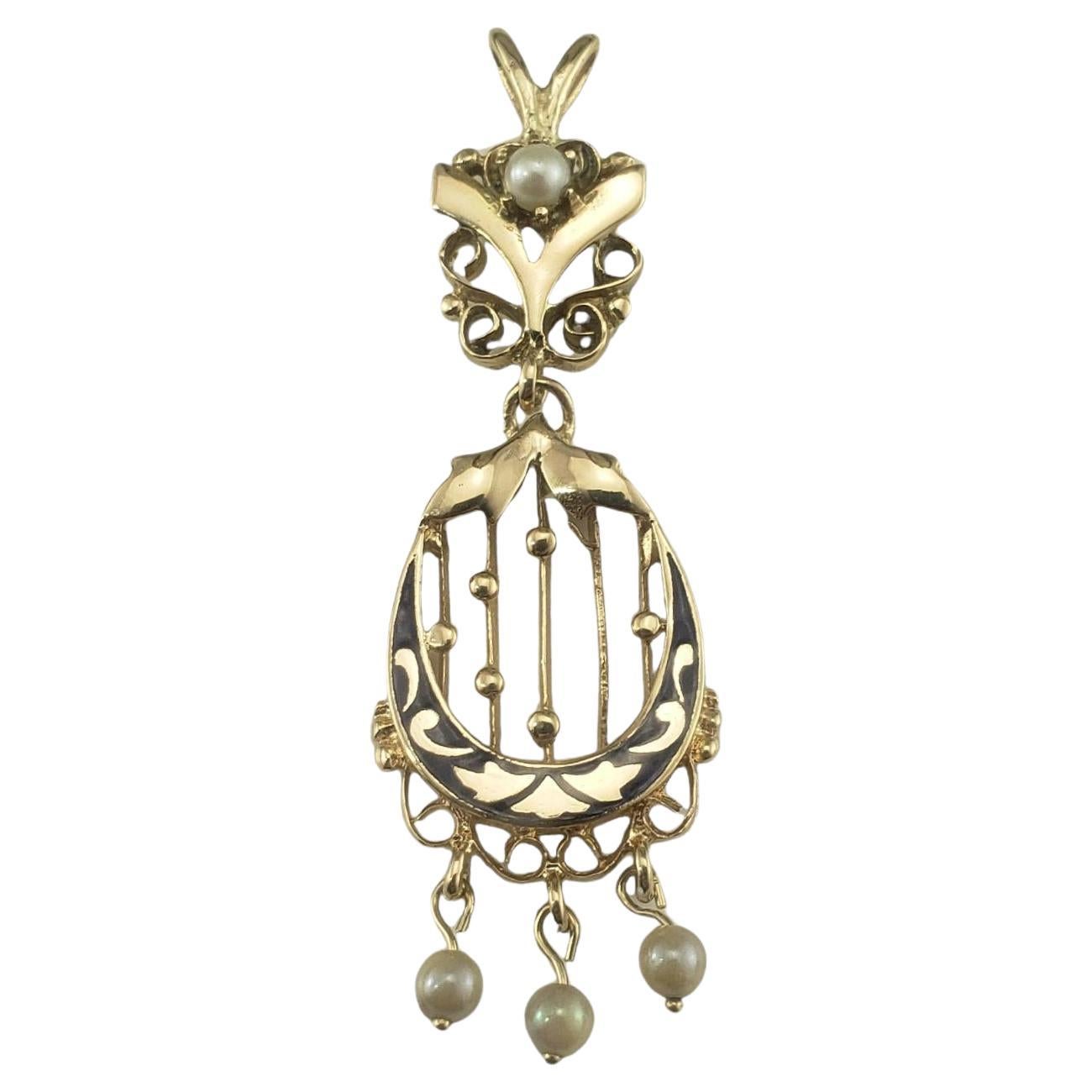 14 Karat Yellow Gold and Pearl Pendant #16997 For Sale