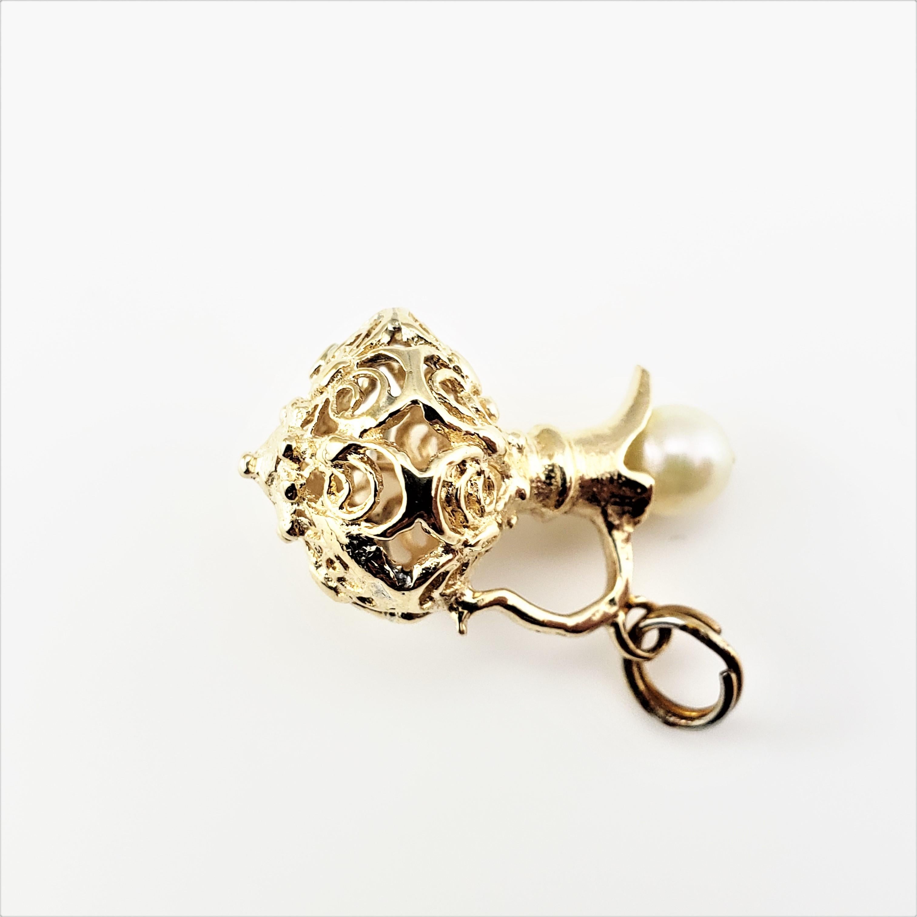 Round Cut 14 Karat Yellow Gold and Pearl Pitcher Charm