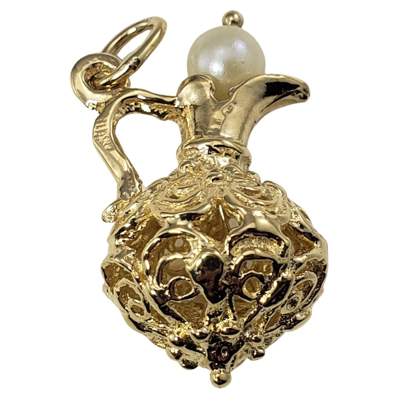 14 Karat Yellow Gold and Pearl Pitcher Charm For Sale