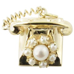 Vintage 14 Karat Yellow Gold and Pearl Rotary Phone Charm