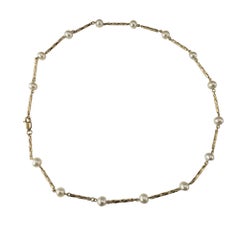 14 Karat Yellow Gold and Pearl Station Necklace #17923
