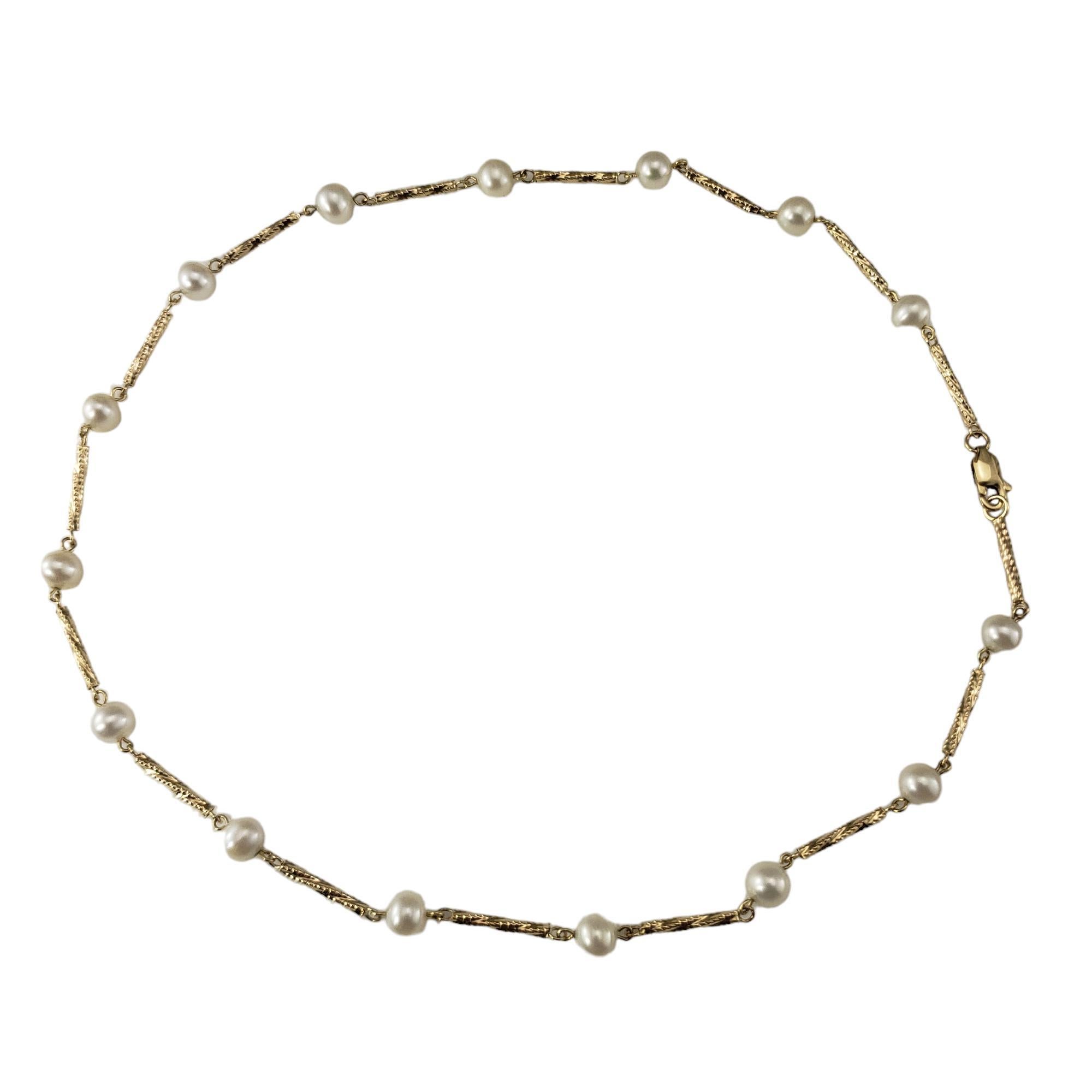 Round Cut 14 Karat Yellow Gold and Pearl Station Necklace #17923 For Sale