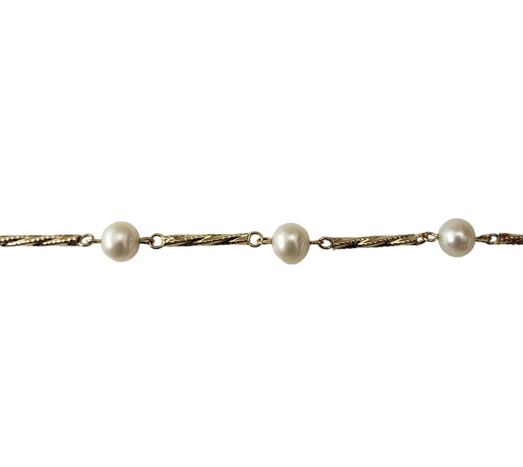 14 Karat Yellow Gold and Pearl Station Necklace #17923 In Good Condition For Sale In Washington Depot, CT