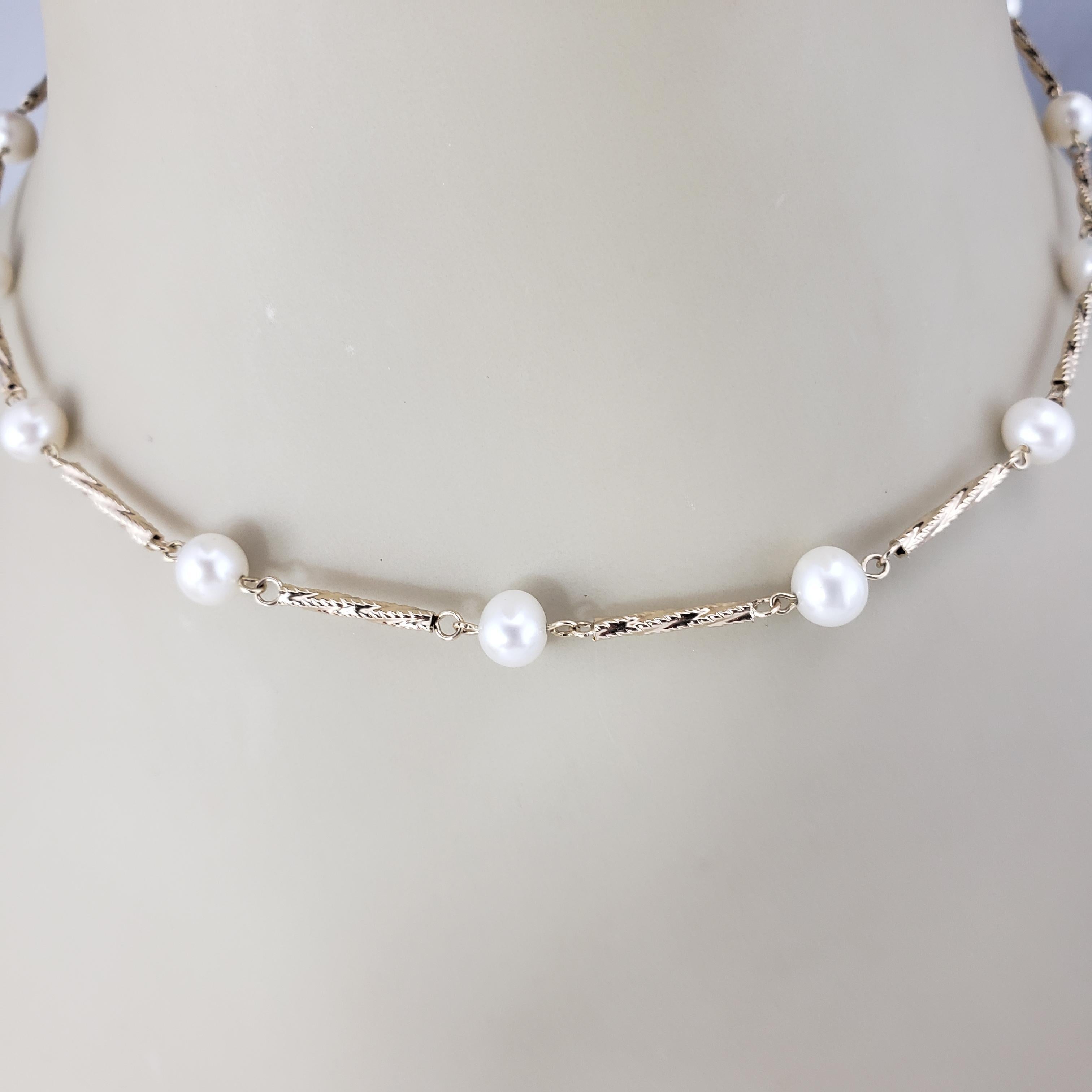 14 Karat Yellow Gold and Pearl Station Necklace #17923 For Sale 2